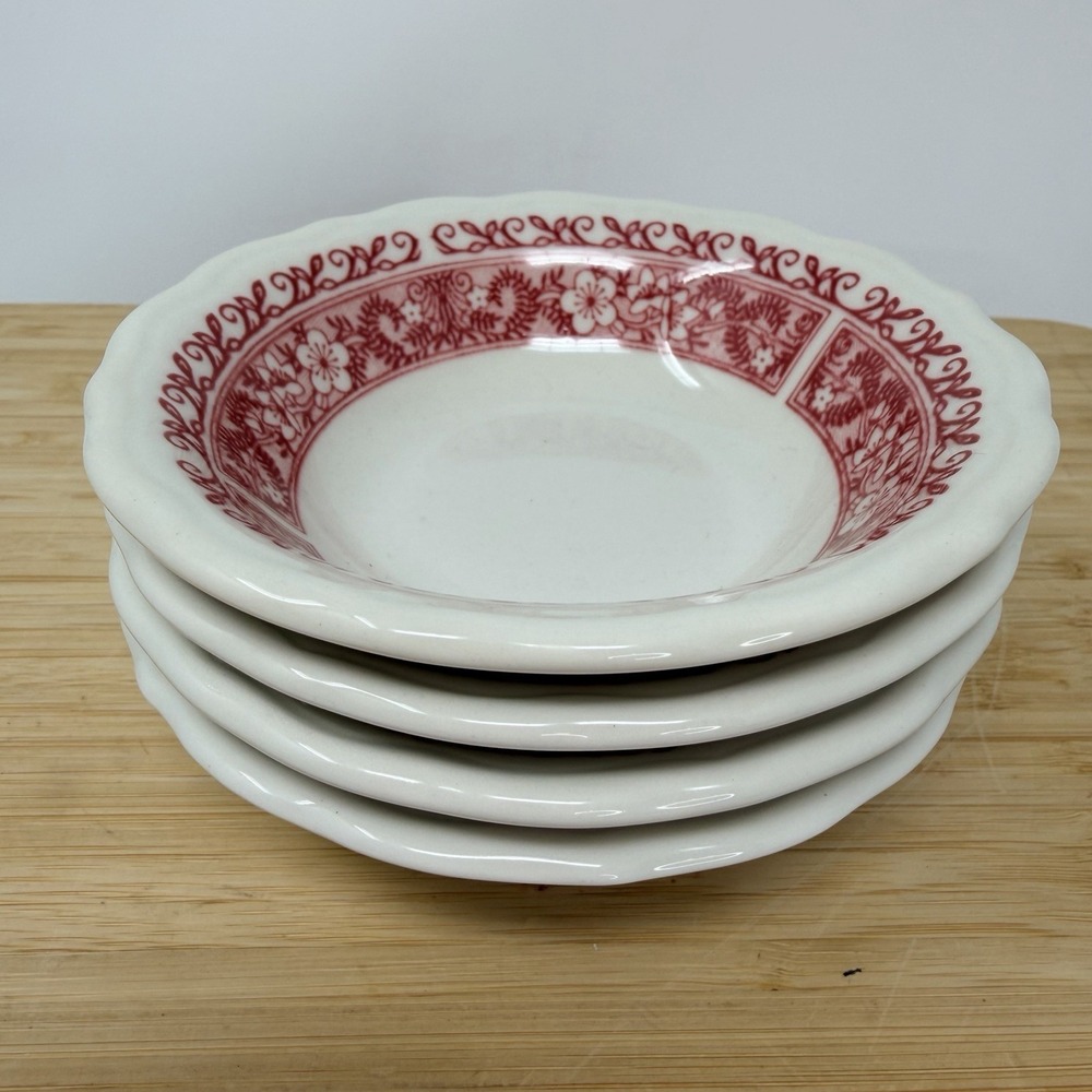 Syracuse China Strawberry Hill 4 Fruit Bowls 4 5/8" Pink Floral Vintage USA
